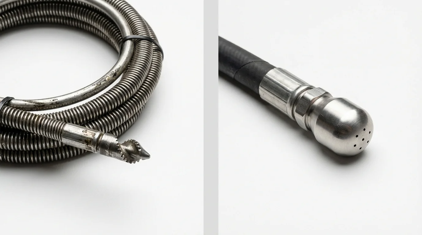 Drain snake cable and hydro jetting nozzle used for drain cleaning in Geneva, AL